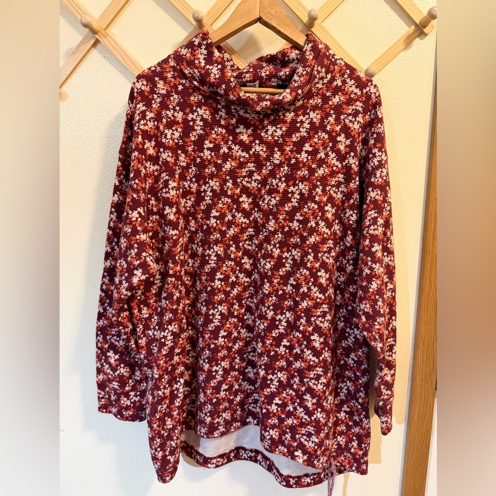 Lands End Women's Long Sleeve Waffle Funnel Neck Top Plus size 1x